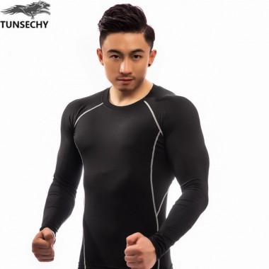 TUNSECHY Brand Long Sleeve T-Shirt Men Round Collar Compression Tight T-Shirt Wholesale And Retail Free Transportation