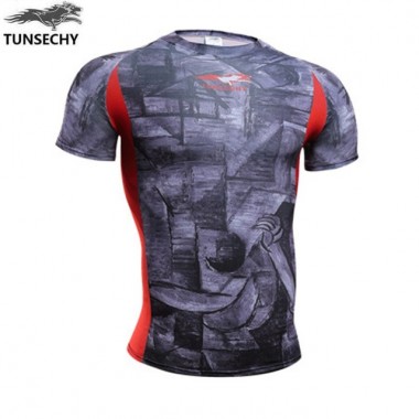 2018 Summer Digital Printing Tight T-Shirts Fashion Men Round Collar Short Sleeve Compressed T-Shirt Wholesale And Retail