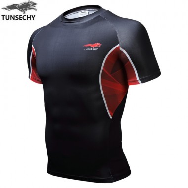 TUNSECHY 2018 Brand Body Strong Round Collar Short Sleeve T-Shirt Fashion Digital Printing Tight T-Shirt Free Transportation