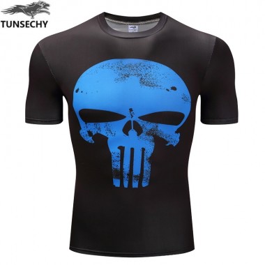 TUNSECHY Short Sleeve T Shirt Men T-Shirt Male Crossfit Tops Punisher Superhero Skull Superman Men Fitness Compression Shirt