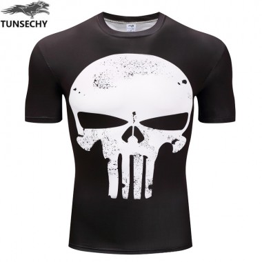 TUNSECHY Compression Shirts Men 3D Printed T-Shirts Short Sleeve Cosplay Fitness Body Building Male Crossfit Tops Skull Skeleton