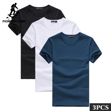 Pioneer Camp Pack Of 3 Promoting Short Sleeve T-Shirt Men Brand Clothing Summer Solid T Shirt Male Casual Tees