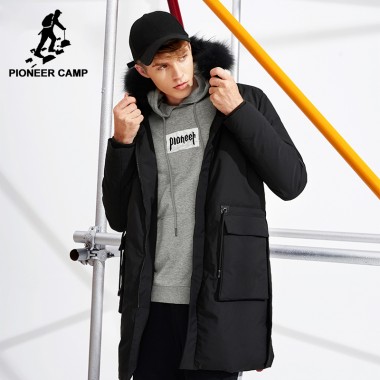 Pioneer Camp 2018 New Thick Long Winter Down Jacket Men Famous Brand Clothing Black Fur White Duck Down Parkas Male AYR701273