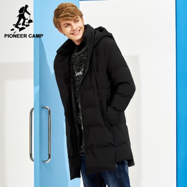 Pioneer Camp New Long Thick Winter Coat Men Brand Clothing Black Solid Warm Hooded Jacket Male Quality Parkas Jacket AMF705287