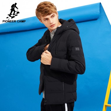 Pioneer Camp New Thick Winter Jacket Men Brand Clothing Hooded Warm Coat Male Top Quality Black Solid Parkas Jacket AMF705280