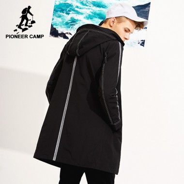 Pioneer Camp New Style Spring Long Trench Coat Men Brand Clothing Casual Zipper Mens Trench Hooded Fashion Trench Male AFY803117