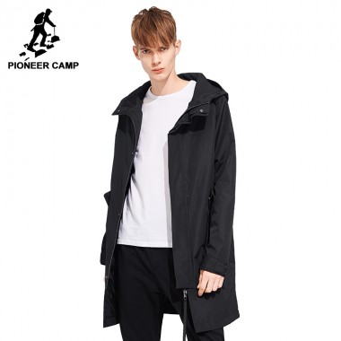 Pioneer Camp 2018 Spring Solid Hooded Long Trench Coat Men Brand Clothing Casual Fashion Quality Windbreaker Male Coat AFY803121