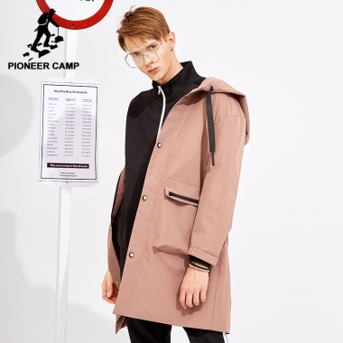 Pioneer Camp New Arrival Long Trench Coat Men Brand Clothing Hooded Fashion Women Men Solid Trenchcoat Male AFY803119