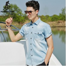 Pioneer Camp 2017 Summer Denim Shirt Men Cotton Soft&Amp;Comfortable Men Shirt Jeans Straight Light Blue Casual Shirt Male 555002