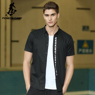 Pioneer Camp New Fashion Shirt Men Brand Clothing Letter Printed Shirt Male Top Quality Stretch Short Summer Shirt ADC705085