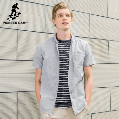 Pioneer Camp Short Sleeve Shirt Men Brand Clothing Solid Summer Shirt Male Top Quality Grey Pink Casual Shirt ADC705084