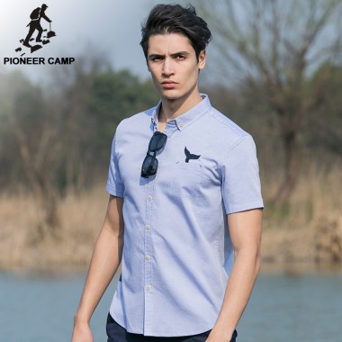 Pioneer Camp.2018 New Fashion Men Shirt Short Sleve 100%Cotton Shirts Slim Fit Brand-Clothing Men Shirts Solid Casual 666207