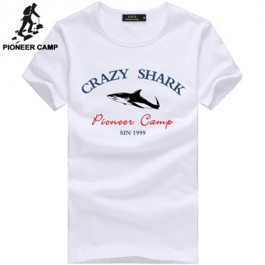 Pioneer Camp Brand Short Summer Men Tshirt Comfortable Breathable Blue T Shirt Male Fashion Cotton T-Shirt Shark Pattern 405047