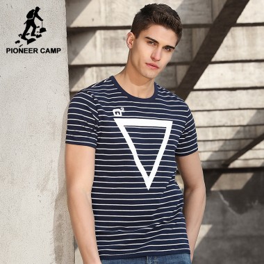 Pioneer Camp New Design Striped T Shirt Men Brand Clothing Fashion Geometry Pattern T-Shirt Male Quality Striped Tees ADT701055