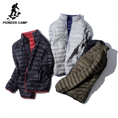 Pioneer Camp Ultra Thin Packable Down Jacket Men Brand-Clothing Simple Casual Duck Down Coat Male Reversible Wear AYR701384