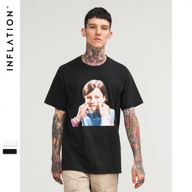 INFLATION Kid Face Graphic Print Short Sleeve T-Shirt Famous Brand Spring Summer Men Dress Shirt Street Wear T-Shirt 8250S