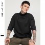 INFLATION Mens High-Necked Solid Cotton Casual Short Sleeve T-Shirt Mens T-Shirts Black White Tshirt Brand Clothing 8150S