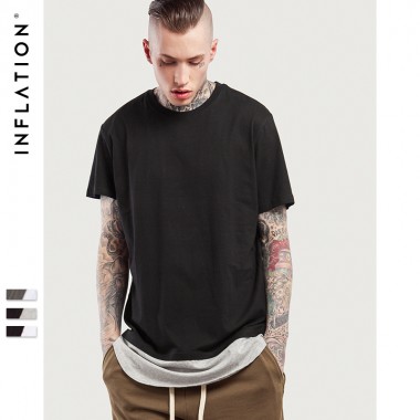 INFLATION 2017 Summer New Style Unisex Casual Solid Elbow Length Crew Neck Cotton T-Shirts