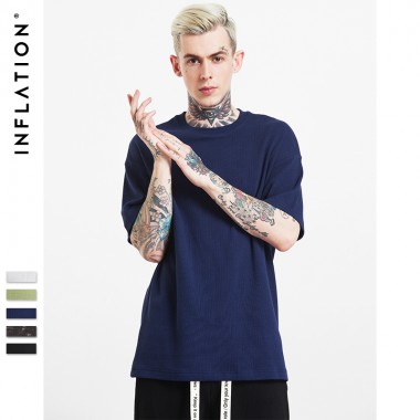 INFLATION 2017 Men'S Hip Hop T Shirts Waffle Fabric Streetwear T Shirts Crew Neck Cotton T-Shirts