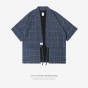 INFLATION Newest Fashion Streetwear Mens Checked Short Sleeve Shirt Janpanese Style Kimono Plaid Shirt Loose Men Clothes 8353S