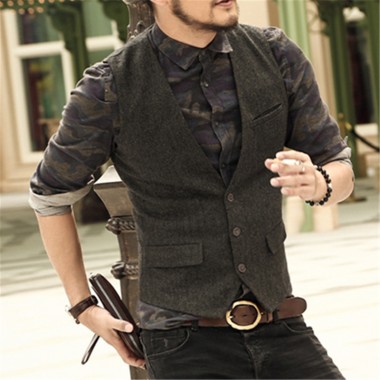 Men Casual Sleeveless Jacket Coat Mens Formal Waistcoats Dress Suit Vest Slim Three Button Woolen Vest British Autumn Suit Vest