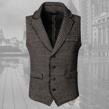 2018 Men New Spring Thick Woolen Plaid Woolen Slim European Style Vest Men Waistcoat Brand Gentlemen Casual Business Suit Vest