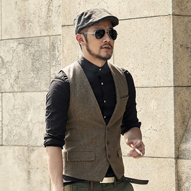 Mens Formal Waistcoats Dress Suit Vest Slim Three Button Woolen Vest Men Casual Sleeveless Jacket Coat British Autumnn Suit Vest