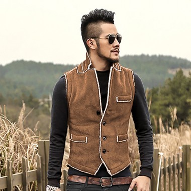 Casual Men Brown Vest Slim Fit Cotton Waistcoat Winter Warm Men Single Breasted Vest Mens Jacket Sleeveless Veste Homme 2017 New