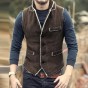 Casual Men Brown Vest Slim Fit Cotton Waistcoat Winter Warm Men Single Breasted Vest Mens Jacket Sleeveless Veste Homme 2017 New