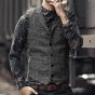 2017 Men New Winter Retro Plaid Slim Lapel Woolen Vest Slim Mens England Style Vintage Suit Vest Fashion Brand Design Waistcoat