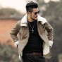 2018 Men New Winter Brown Lambs Woolen Faux Fur Jacket Metrosexual Man Warm Thick European Style Motorcycle Bikers Jacket Coat