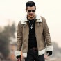 2018 Men New Winter Brown Lambs Woolen Faux Fur Jacket Metrosexual Man Warm Thick European Style Motorcycle Bikers Jacket Coat