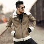 2018 Men New Winter Brown Lambs Woolen Faux Fur Jacket Metrosexual Man Warm Thick European Style Motorcycle Bikers Jacket Coat