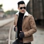 2018 Men New Winter Brown Faux Fur Leather Jacket Coat Male Slim Woolen Fur Collar Warm European Style Fur Jacket Brand Design