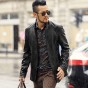 2018 New Winter Sheepskin Genuine Leather Suit Jacket Stand Collar Metrosexual Man Slim Business Casual Leather Jacket Black