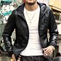 2018 Men New Mesh Head Layer Sheepskin Hooded Genuine Leather Jacket Coat Metrosexual Man Autumn Slim Black Fashion Cool Jacket