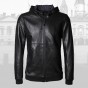 2018 Men New Mesh Head Layer Sheepskin Hooded Genuine Leather Jacket Coat Metrosexual Man Autumn Slim Black Fashion Cool Jacket