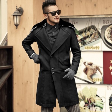 2018 Men New Removable Woolen Winter British Style Long Fur Jacket Coat Metrosexual Man Design Slim Fashion Black Casual Coat