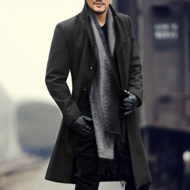 Mens Wool Coat Winter Cashmere Jacket Man Long Section Single Breasted Overcoat Turn-Down Collar Casual European Style Fashion