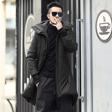 Men British Style Black Long Removable Hooded Warm Thick Coat Metrosexual Man Cotton New Design Winter Outwear Coat Slim Fashion