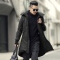 Men British Style Black Long Removable Hooded Warm Thick Coat Metrosexual Man Cotton New Design Winter Outwear Coat Slim Fashion