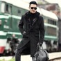 2017 Men New Winter Black Woolen Fur Collar Long Coat European Style Metrosexual Man Brand Design Warm Stretch Outwear Slim Coat