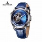 Reef Tiger/RT Designer Casual Watches Blue Dial Stainless Steel Watches Automatic Watches Genuine Leather Strap RGA1693