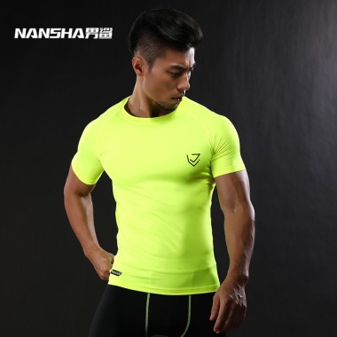 2017 NANSHA Brand Compression Shirt Short Sleeves T-shirt Gyms Fitness Clothing Solid Color Quick Dry  Crossfit Lycra Tops