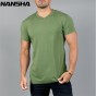 NANSHA Men Summer Gyms Fitness Bodybuilding T-shirt New Solid Cotton T-shirts Crossfit Brand Slim Casual Short Tees Tops Clothes