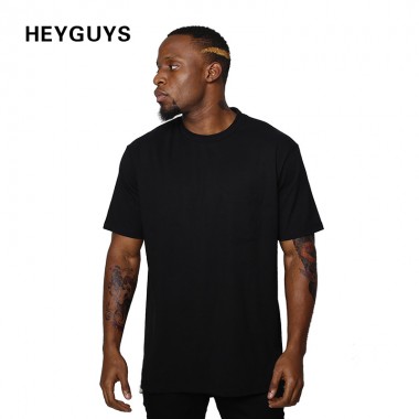 HEYGUYS pocket t shirts men hiphop street wear before short oversize compression shirt men t-shirt fitness men