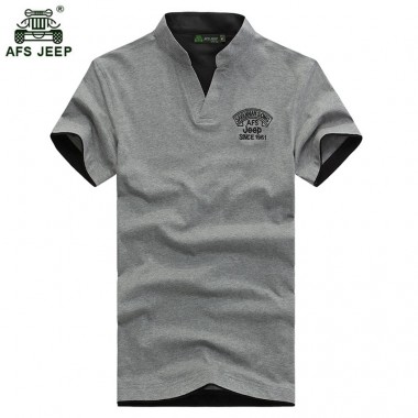 AFS JEEP T-shirt Male Short Sleeve V-Collar New Cotton Stretch 2018 Summer Fashion Solid Color Casual Comfortable Tops xia40wy