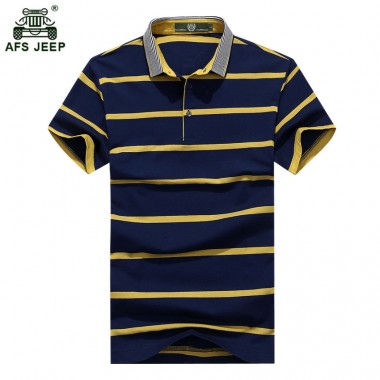 High Quality New Fashion Brand Turn Down Collar Summer Casual Men's Stripe T-shirt 4 Colors T-shirts 62wy