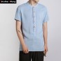 Chinese Style Linen Shirt 2017 Summer New Men's Casual Collar Short-sleeved Shirt Solid Color Male Brand White Shirt 4XL 5XL