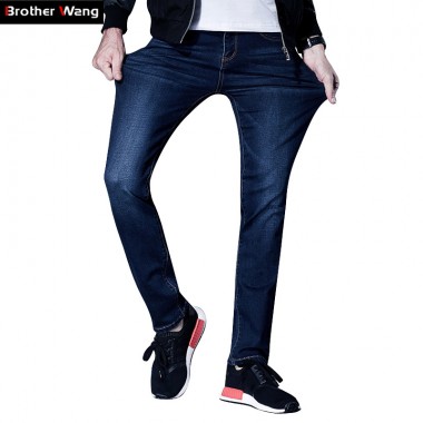 Brother Wang Men's Brand Jeans 2018 New Male Dark Blue Slim Stretch Large Size Leisure Jeans 40 42